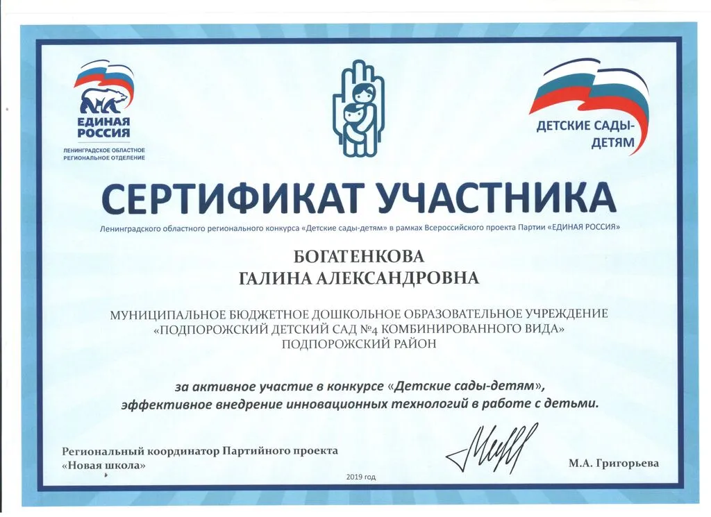 Сертификат участника Детские сады детям 2019